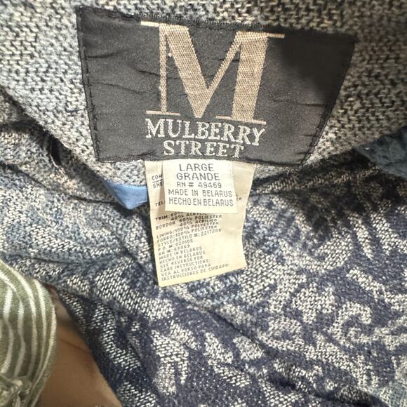 Vintage Mulberry Street Wool Coat Jacket Womens L Blue Tapestry button pockets - Picture 8 of 9